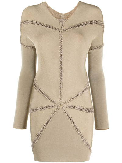 Shop Isa Boulder Neutral Ray Knitted Dress In Nude