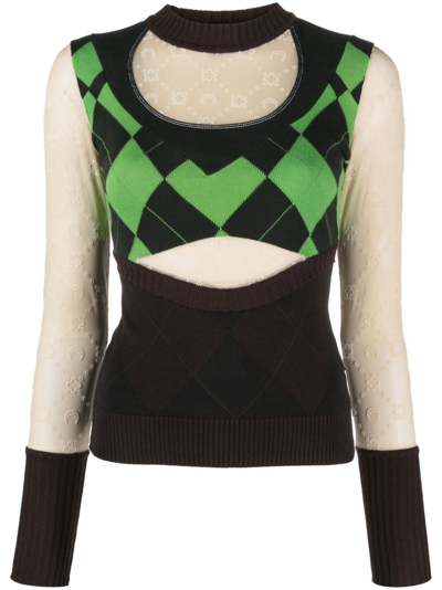 Shop Marine Serre Regenerated Lozenge Sweater - Women's - Recycled Polyamide/elastane/cotton/wool In Brown