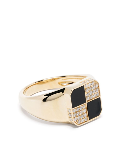 Shop Yvonne Léon 9k Yellow Gold Petit Damier Diamond And Onyx Ring