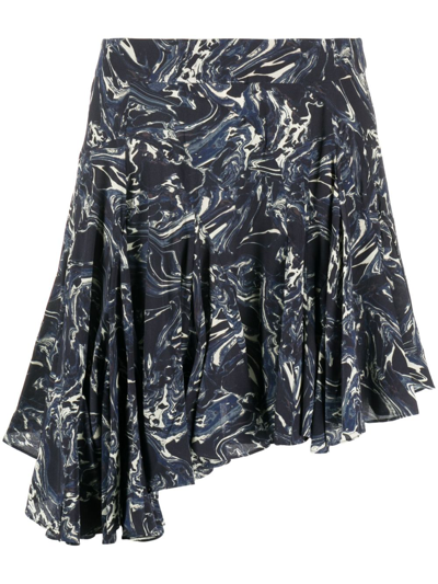 Shop Isabel Marant Blue Teyana Marble-print Silk Skirt