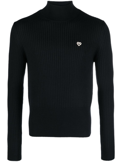Shop Casablanca Black Ribbed Wool Sweater