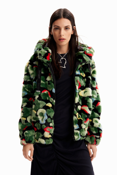 Shop Desigual Camo Fur-effect Jacket In Green