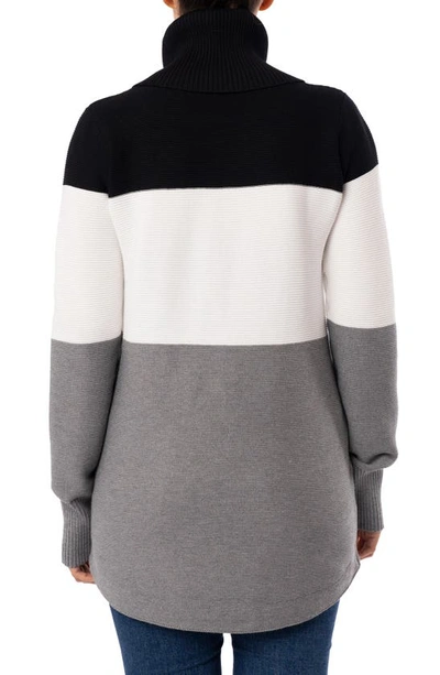 Shop Cyrus Oversize Colorblock Turtleneck Sweater In Black/bone/medium Heather Grey