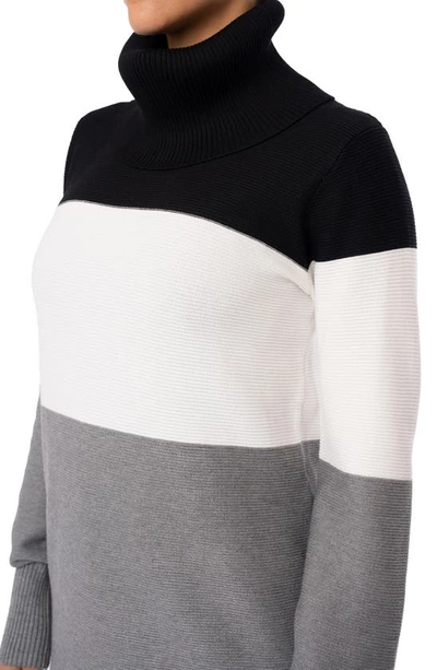 Shop Cyrus Oversize Colorblock Turtleneck Sweater In Black/bone/medium Heather Grey