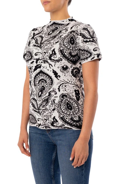 Shop Cyrus Paisley Pattern Short Sleeve Sweater Top In Bone/ Black Combo