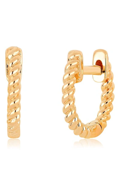 Shop Ef Collection 14k Gold Twist Huggie Hoop Earrings In Rose Gold