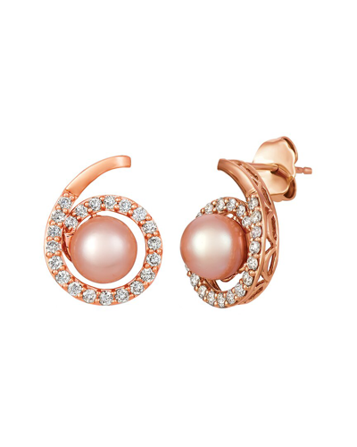 Shop Le Vian 14k Strawberry Gold 0.42 Ct. Tw. Diamond 6-7mm Pearl Earrings