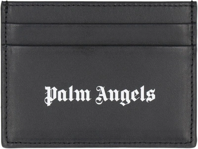 Shop Palm Angels Leather Card Holder In Black