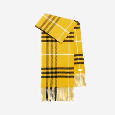 Shop Burberry Check Wool Cashmere Scarf In Pear