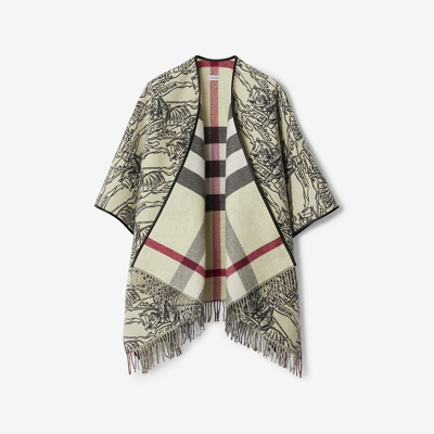 Shop Burberry Reversible Ekd Check Wool Cape In Stone