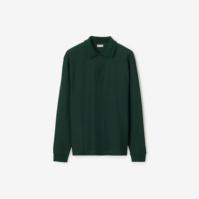 Shop Burberry Long-sleeve Cotton Polo Shirt In Vine