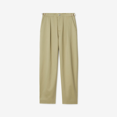 Shop Burberry Pleated Cotton Trousers In Hunter