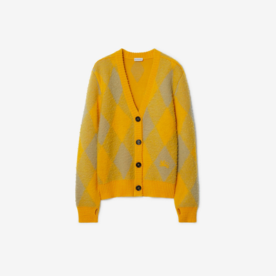 Shop Burberry Argyle Wool Cardigan In Mimosa