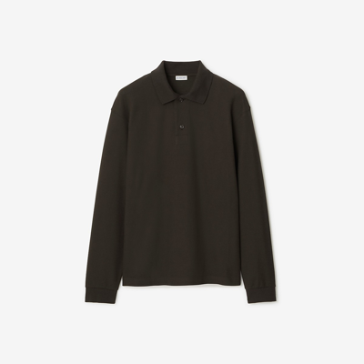 Shop Burberry Long-sleeve Cotton Polo Shirt In Otter
