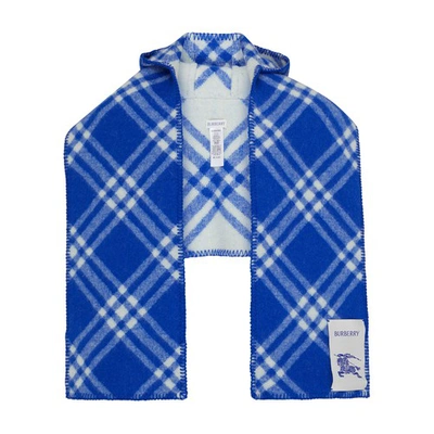Shop Burberry Checked Scarf With Hood In Knight