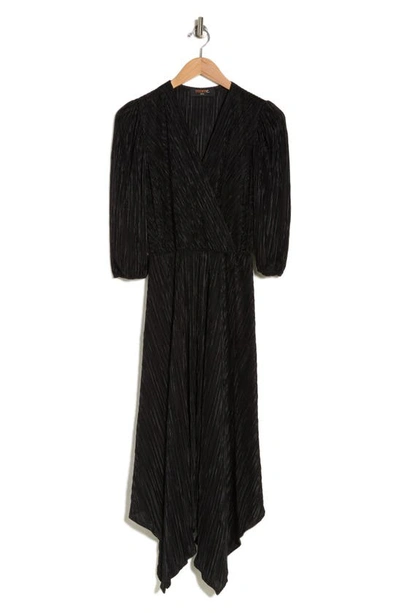 Shop Renee C Plissé Handkerchief Dress In Black