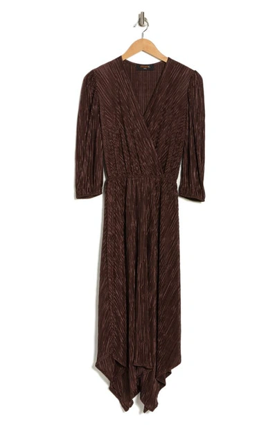 Shop Renee C Plissé Handkerchief Dress In Brown