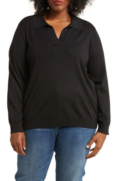 Shop By Design Kaya Johnny Collar Polo Sweater In Black