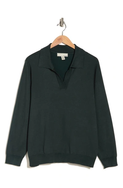 Shop By Design Kaya Johnny Collar Polo Sweater In Dark Forest