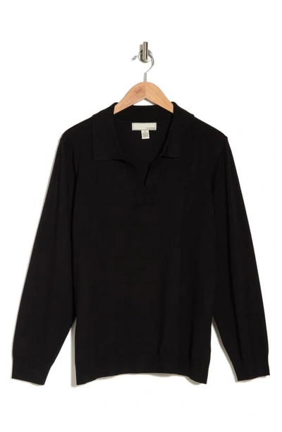 Shop By Design Kaya Johnny Collar Polo Sweater In Black