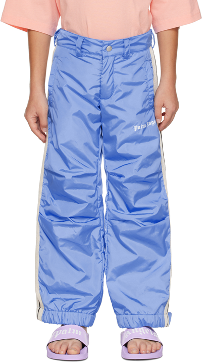 Shop Palm Angels Kids Blue Striped Pants In Turquoise White