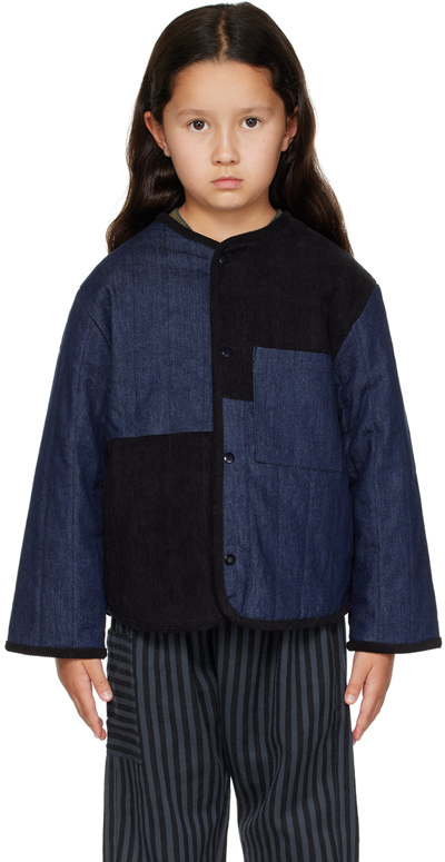 Shop Esther Kids Blue & Black Skye Jacket In Denim Cord