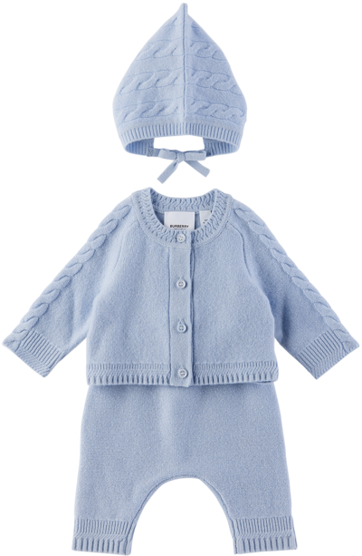 Shop Burberry Baby Blue Three-piece Set In Pale Blue