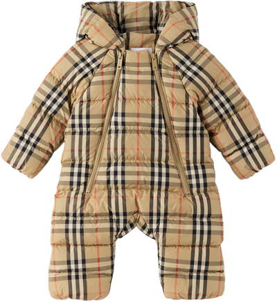 Shop Burberry Baby Beige Check Down Snowsuit In Archive Beige Ip Chk