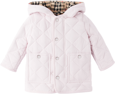 Shop Burberry Baby Pink Quilted Coat In Alabaster Pink