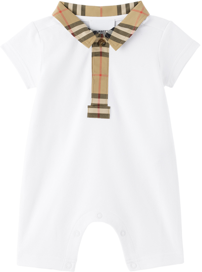 Shop Burberry Baby White Check Jumpsuit