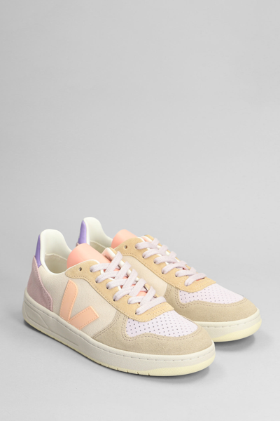 Shop Veja V-10 Sneakers In Beige Suede