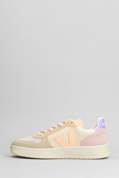 Shop Veja V-10 Sneakers In Beige Suede