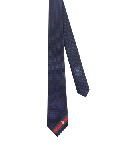 Gucci Silk Tie With Bee Web In Blue | ModeSens