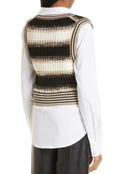 Shop Veronica Beard Spear Mixed Media Stripe Wool Vest & Cotton-blend Shirt In Black Multi