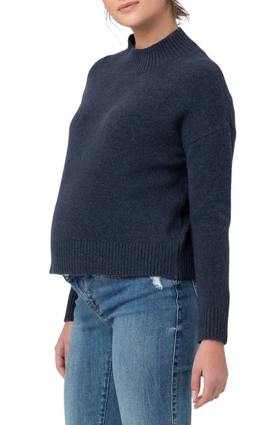 Ripe Maternity Jade Crop Nursing Knit Sweater Denim Marle In Denim Marl