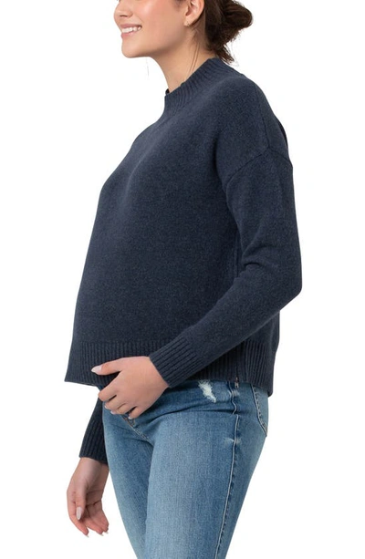 Ripe Maternity Jade Crop Nursing Knit Sweater Denim Marle In Denim Marl