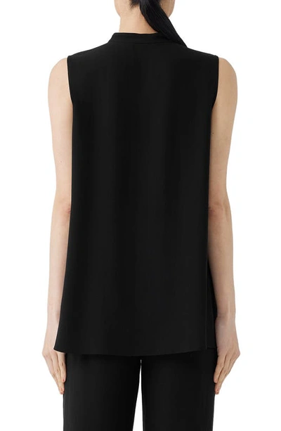 Shop Eileen Fisher Mandarin Collar Sleeveless Silk Blouse In Black