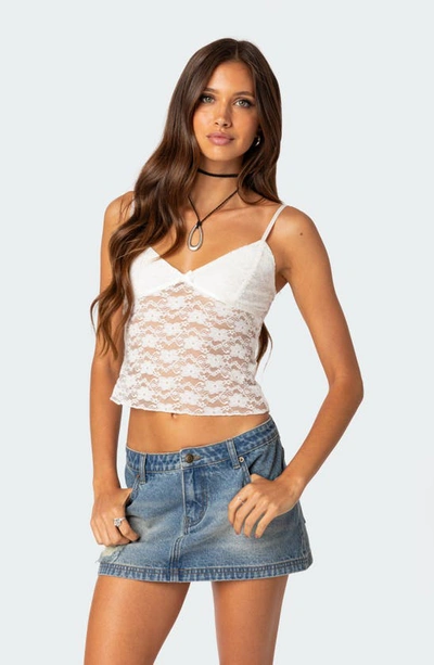 Edikted Eira Sheer Lace Tank Top In White