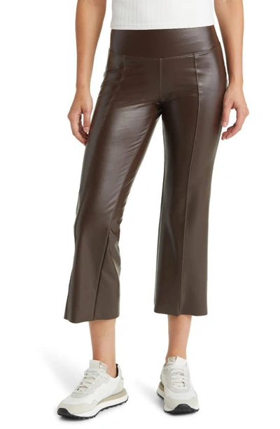 Shop Hue Crop Faux Leather Leggings In Chocolate Brown