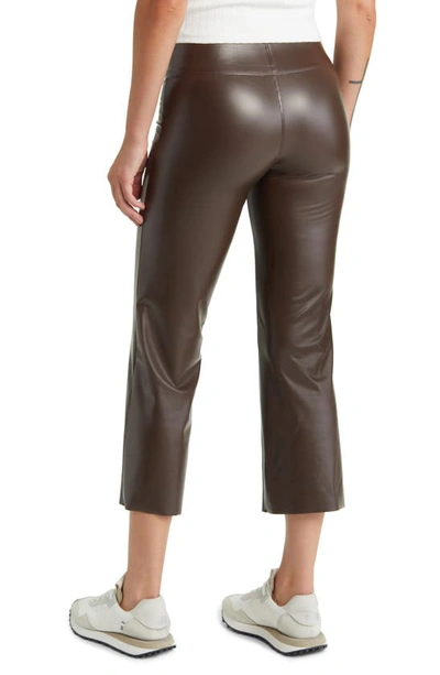 Hue Crop Faux Leather Leggings In Chocolate Brown