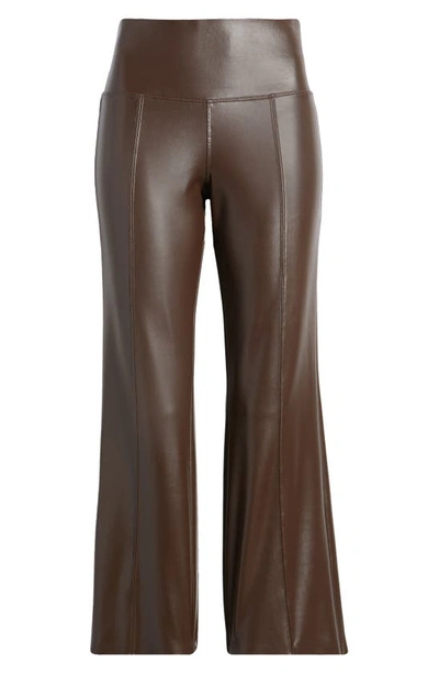 Hue Crop Faux Leather Leggings In Chocolate Brown