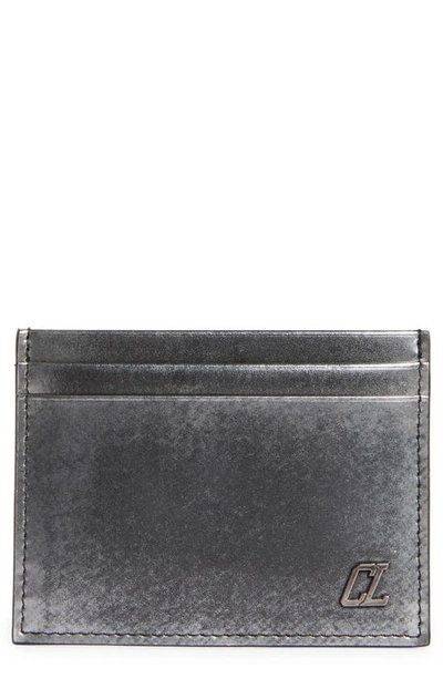 Shop Christian Louboutin Medium Kios Brushed Leather Card Holder In Silverlack/ Gun Metal
