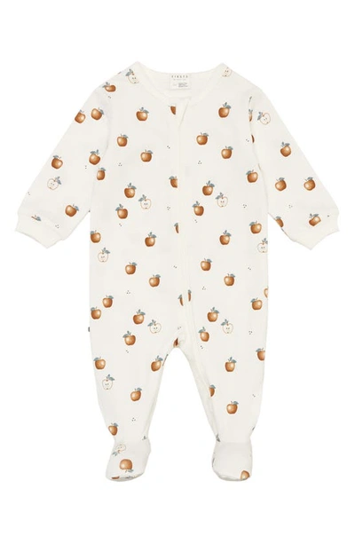 Shop Firsts By Petit Lem Golden Apples Stretch Organic Cotton Footie In Off White