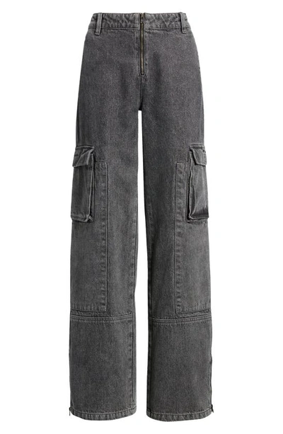 Shop Ptcl High Waist Wide Leg Cargo Jeans In Black Wash