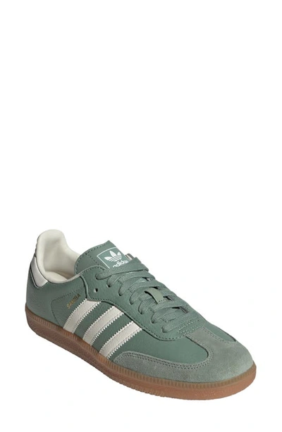 Shop Adidas Originals Samba Sneaker In Silver Green/chalk/gum 3