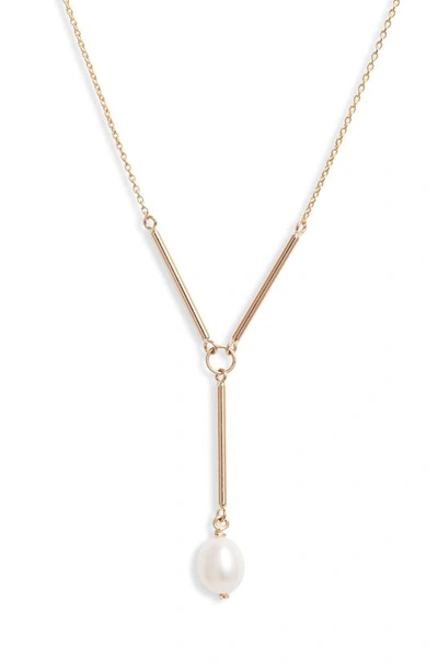 Shop Poppy Finch Cultured Pearl Y-necklace In 14k Yellow Gold