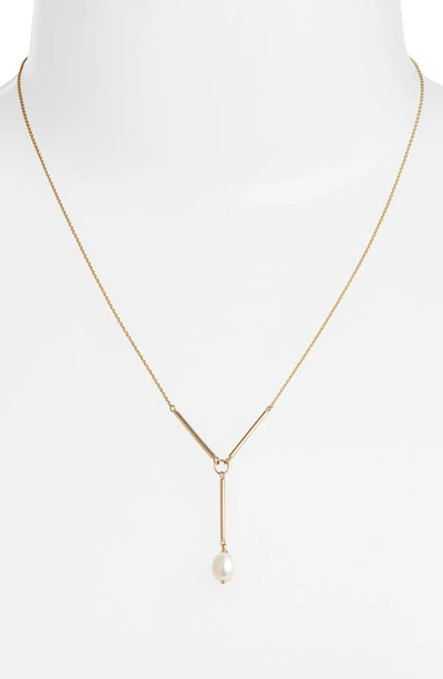 Shop Poppy Finch Cultured Pearl Y-necklace In 14k Yellow Gold
