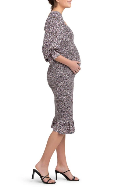 Shop Ripe Maternity Willow Print Smocked Ruffle Maternity Dress In Black Multi