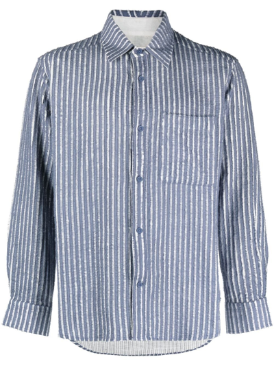 Shop Craig Green Blue Striped Cotton Shirt