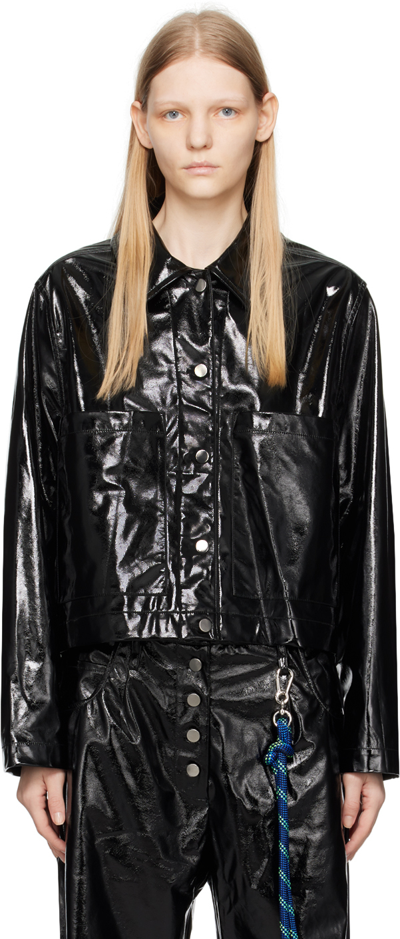 Song For The Mute Black Cropped Faux-leather Jacket In Black